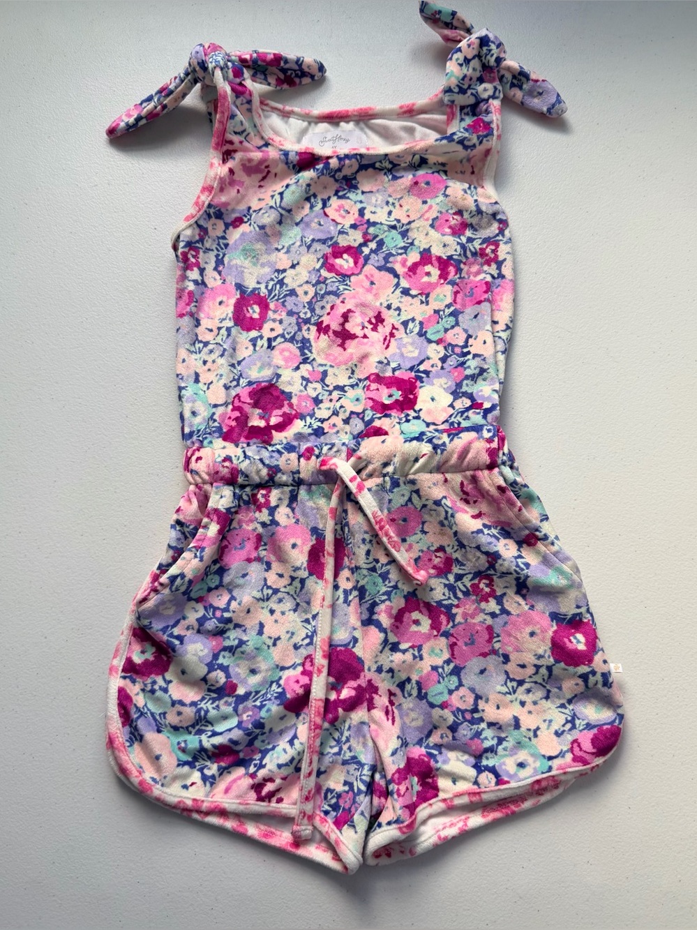 SweetHoney Purple Pink Rose Floral Romper/Swim Cover Up Size 6Y